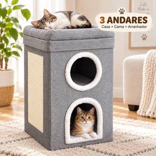 Casa Arranhador Torre para Gatos 3 Andares Cama 2 Tocas Dobrável AgilisPet