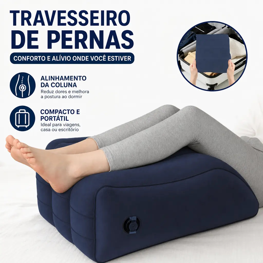 Almofada Inflável Apoio para Pés Ergonômica Pernas Costas Portátil Viagem Casa Escritório Descanso
