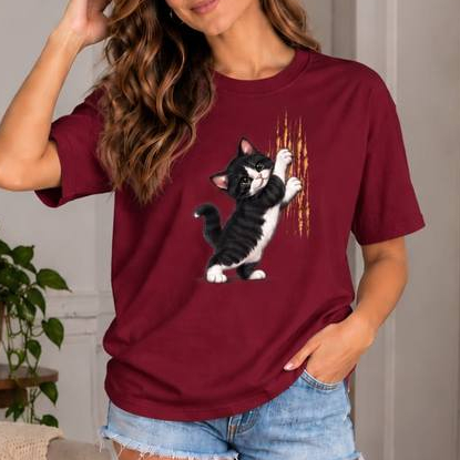T-Shirt Feminina Gola Redonda Camiseta Feminina GATINHO Travesso Algodão 30.1 Gato Fofinho