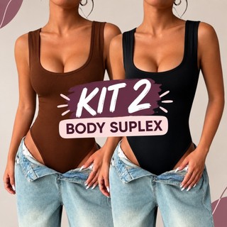 KIT 2 Body Feminino Regata Alça Grossas Collant Decote Arredondado Básico Casual Dia Noite Bori Suplex
