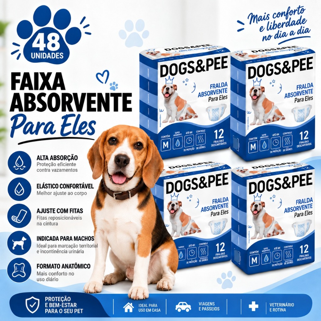 Fralda Descartável Higiênica Resistente Pet Cães Cachorro Dogs Care Macho 48 unidades Tamanho M