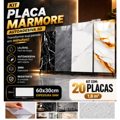 Kit Placa Mármore Parede Adesivo 3D 60x30cm Super Resistente Cola Facil Com UV