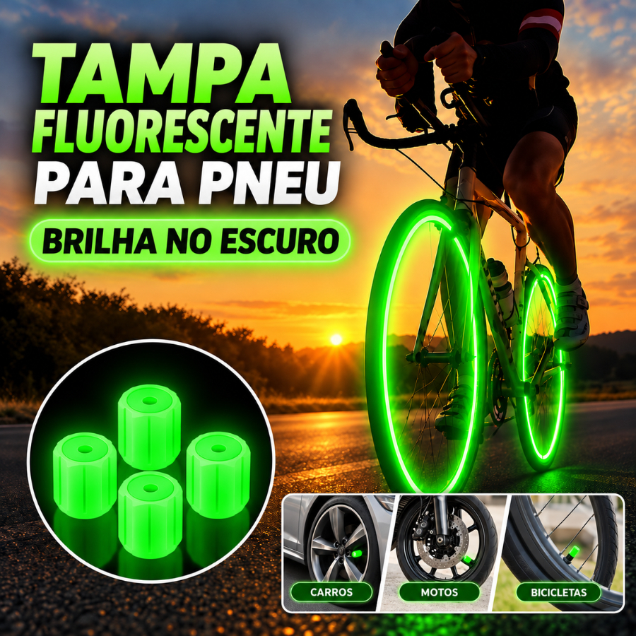 Tampa Bico de Válvula Pneu Fluorescente Brilha no Escuro para Carro Moto Bike Universal