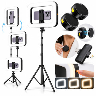 Kit Microfone Lapela Sem Fio Celular Botão + Ringlight Ring Light Luz Led Profissional 20w Potência