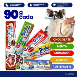 Creme Dental Pasta Pet 90g Sabores Variados Para Cães e Gatos Higiene Bucal CatDog Cuida e Protege Dos Dentes