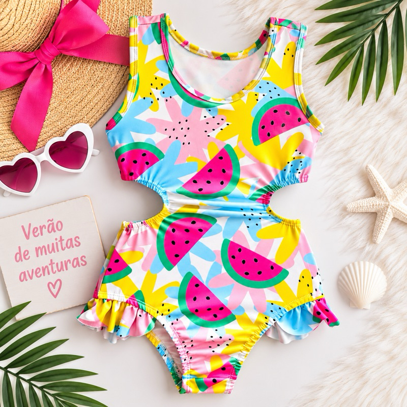 Maiô Infantil Menina Piscina Verão Moda Praia Várias Estampas