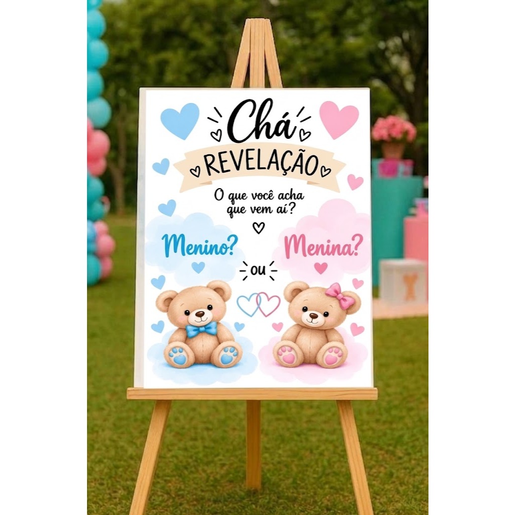 Quadro Placa Chá Revelação Ursinhos 40x60cm - Menino ou Menina?