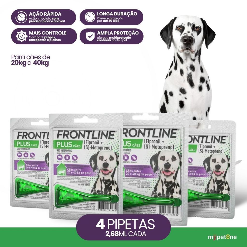 Kit 4 Antipulgas e Carrapatos Frontline Plus para Cães de 20 a 40 Kg - 1 Pipeta - 2.68 mL
