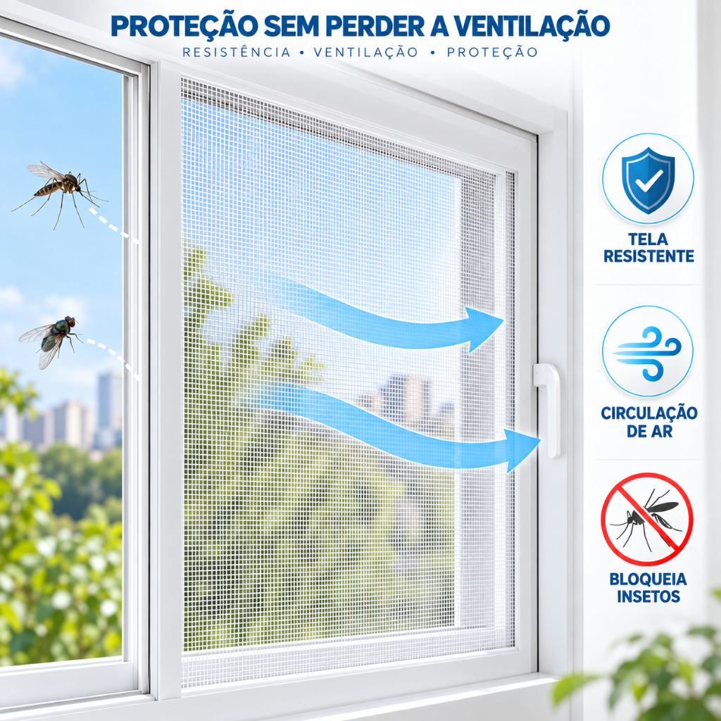 Tela Mosquiteiro Adesivo para Janela com Velcro Kit Proteção Mosquito Pernilongo Quarto Infantil Solteiro Casal — imagem 2 de 2