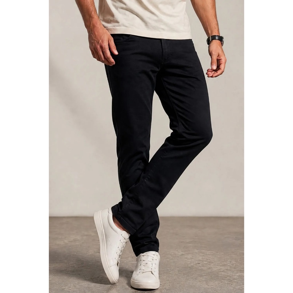 Calça Sarja Slim Masculina Básica Polo Wear Preto