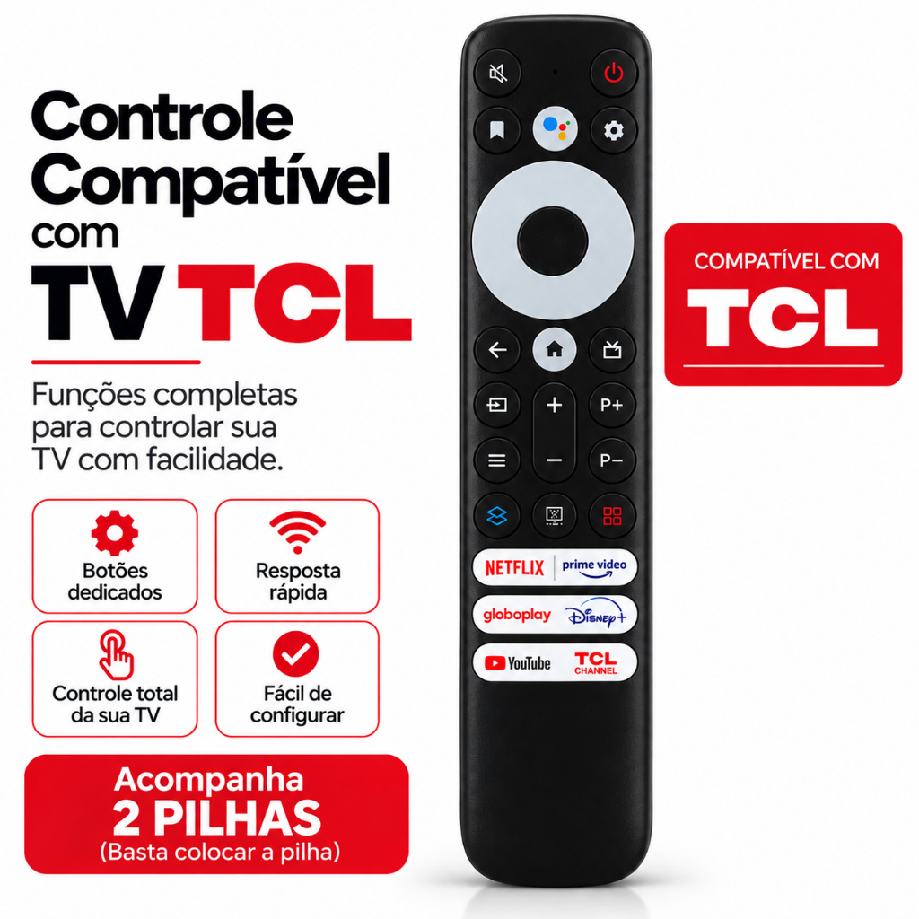 Controle Tcl Smart Com Pilha Tv 4k Netflix Youtube 
