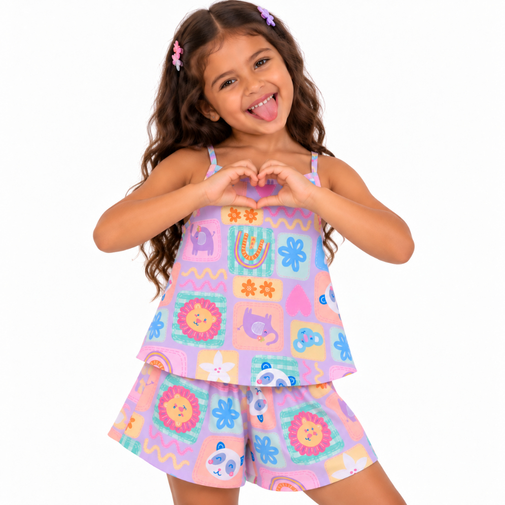 Conjunto Infantil Feminino Short e Blusa Verão Roupa Menina Confortável 2 a 5 Anos