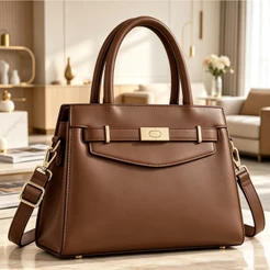 Bolsa de Mão Feminina Modelo Clássico Estruturado Ferragens Douradas Alça Transversal Ajustável para Trabalho e Eventos