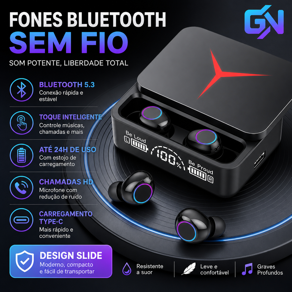 Fone De Ouvido Bluetooth 5.3 Hifi Estéreo M90 Pro Gamer Esportivo Touch Case Marisa Sem Fio