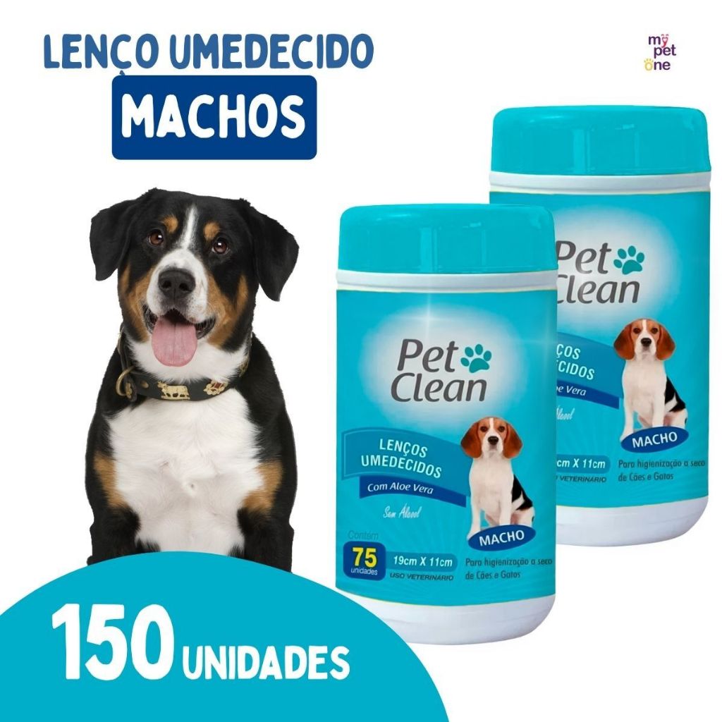 Kit 2 Lenços Umedecidos Macho Pet Clean para Cães e Gatos - 75 Unidades