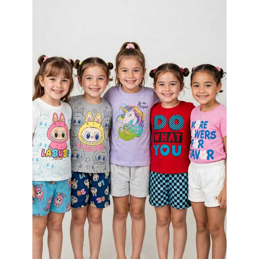 Conjunto Infantil Feminino Verão Tamanho 6 -  2 Peças Camiseta + Shorts