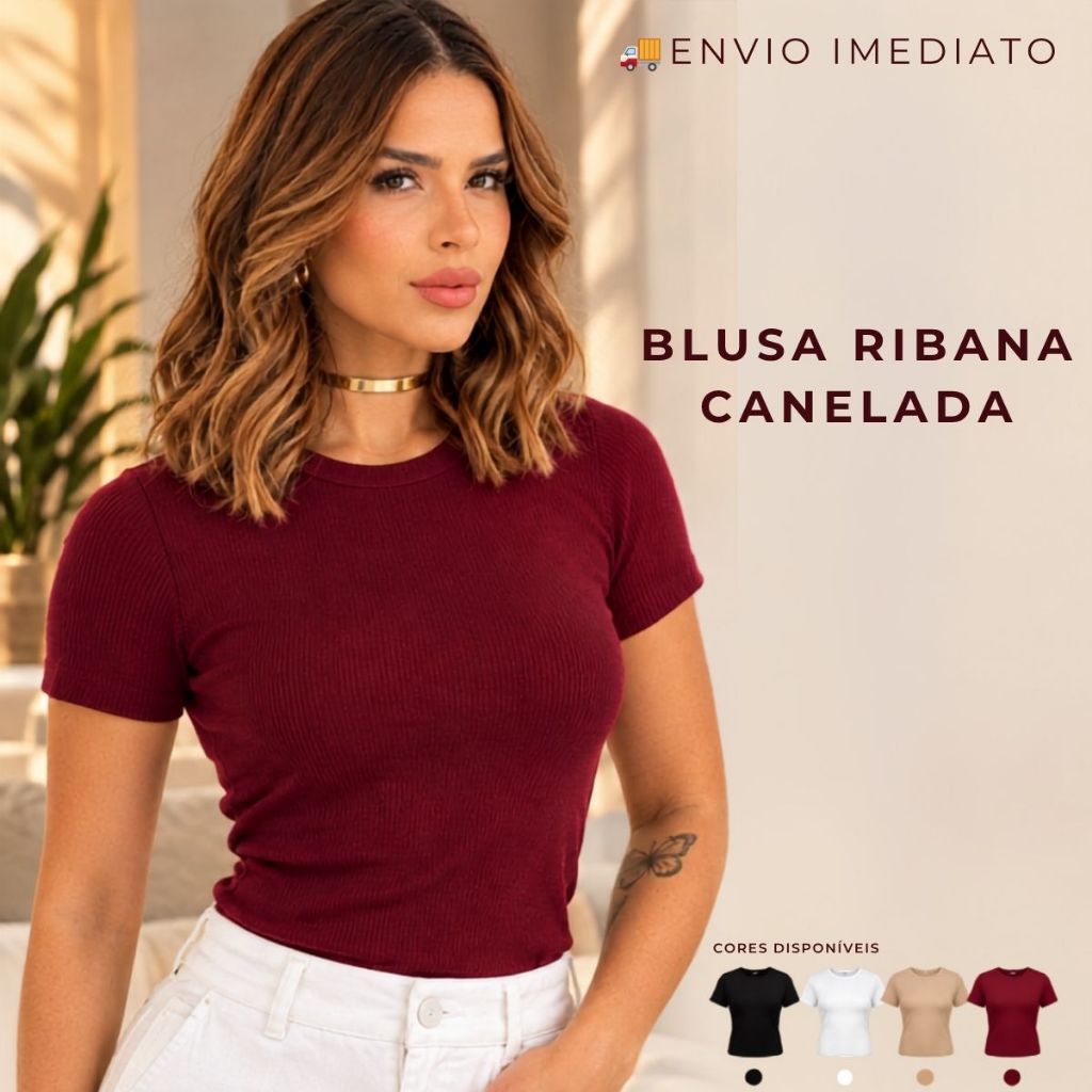 Kit 3 Blusas Feminina Ribana Canelado Premium Casual Estilosa Tendência Verão Camiseta T-Shirt