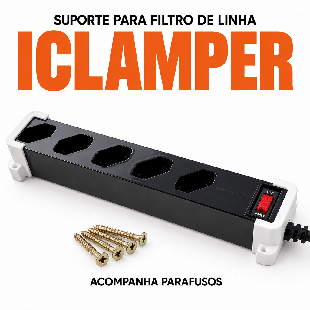 Suporte para Filtro de Linha iCLAMPER Fixação Mesa Rack Organizador