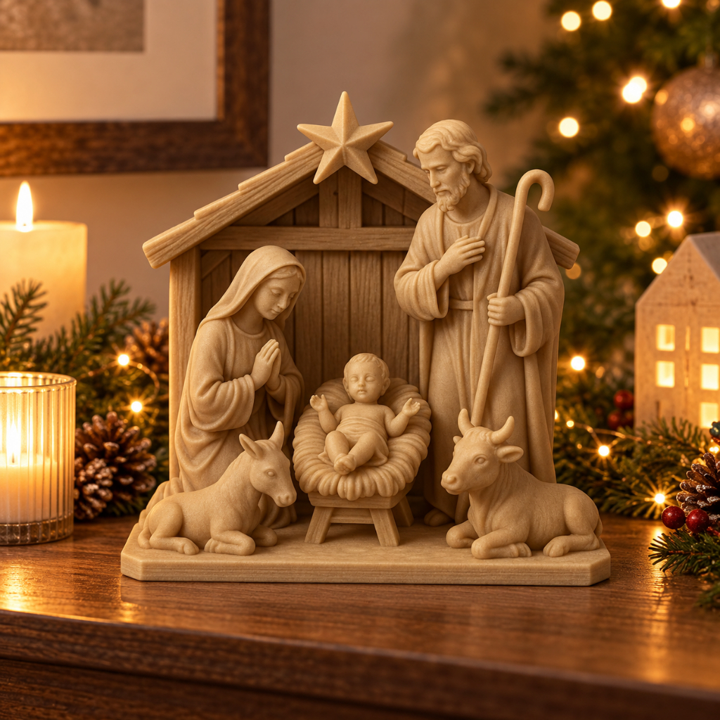 Presépio Natalino Sagrada Família Feliz Natal - Decoração, amor, devoção