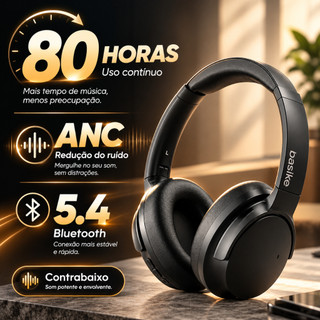 Basike Headphone Bluetooth 5.4 ANC 35dB 80H Fone Over Ear Super Bass