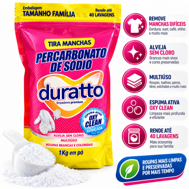 Percarbonato de Sódio Duratto 1kg Tira Manchas Sem Cloro Roupas Brancas e Coloridas — imagem 2 de 2