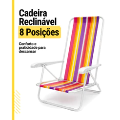 Cadeira De Praia Reclinavel Alumínio Alta Piscina 8 Posições Mor Ajustável