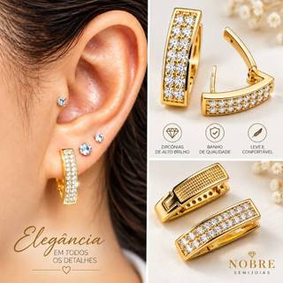 Brinco Agola V com Zircônia Banhado a Ouro 18K