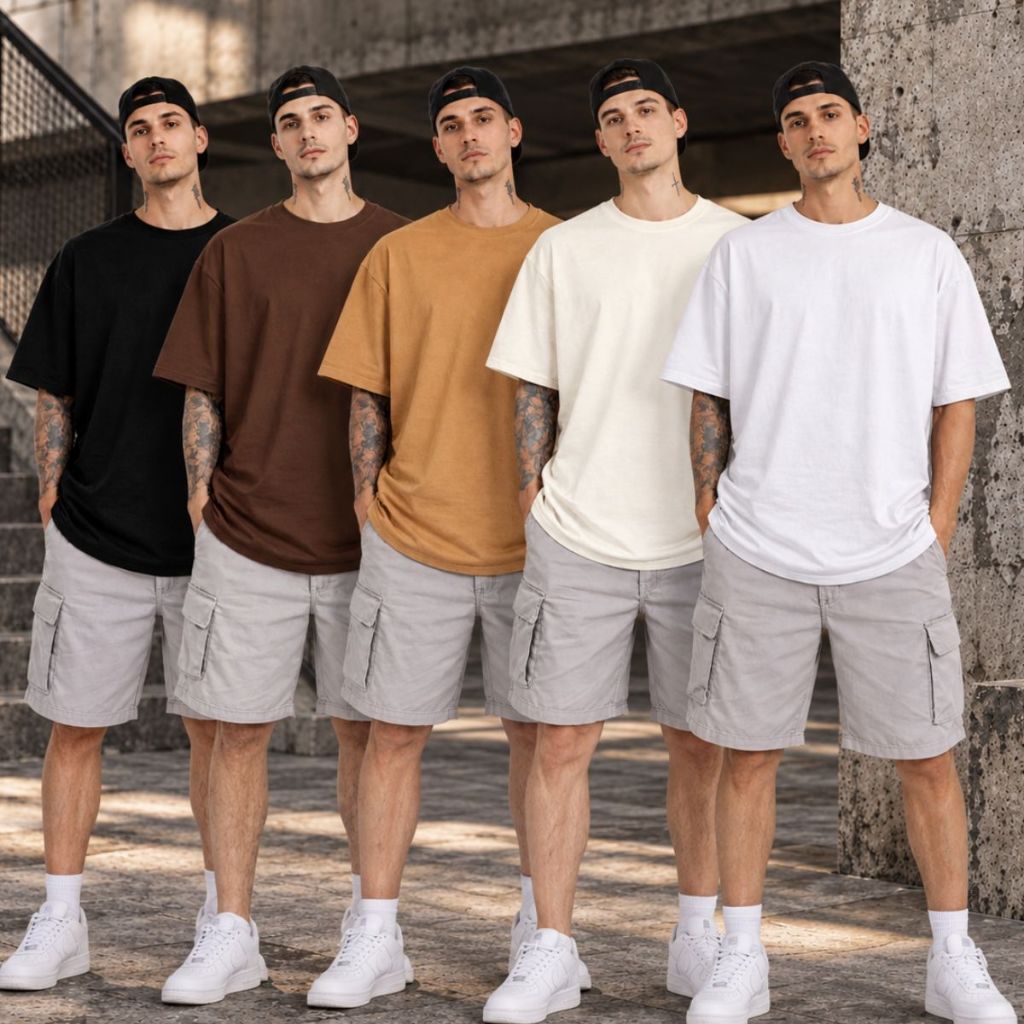 Kit 5 Camiseta Masculina Oversized Streetwear 100% Algodão Básica Lisa Confortável Estilo Urbano