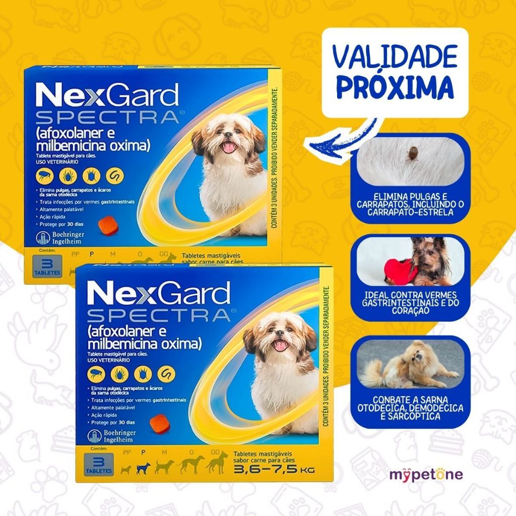 Kit 2 NexGard Spectra para Cães 3,6 a 7,5kg - 3 Tabletes