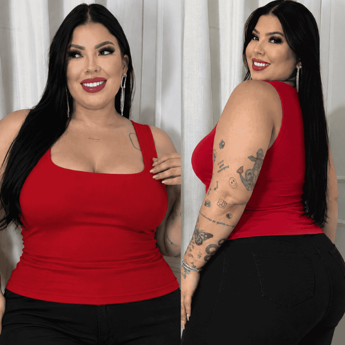 Blusinha Feminina Regata Plus Size P ao G2 em Tecido Suplex Estilo Blogueira Moda Casual.