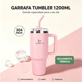 Tumbler Rosa 1200ml Parede Dupla com Canudo, Garrafa Fitness para Treino e Trabalho