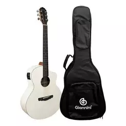 Violão Giannini GJM CEQ Eletroacústico Aço Mini Jumbo Cutaway Satin White com Bag