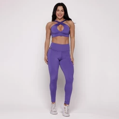 Conjunto Academia Fitness Roxo Treino Cós Alto Bojo Forro Duplo Zero Transparência Basic II AQN SPORT