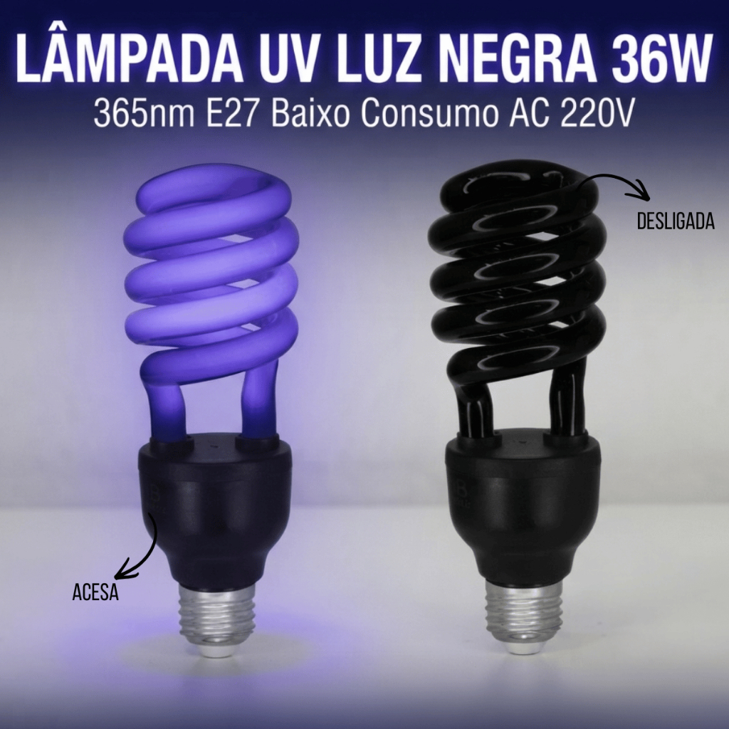 Lâmpada UV Luz Negra 36W 365nm E27 Baixo Consumo AC 220V Festas DJ Neon Eventos Casa Decoração Lâmpada Roxa