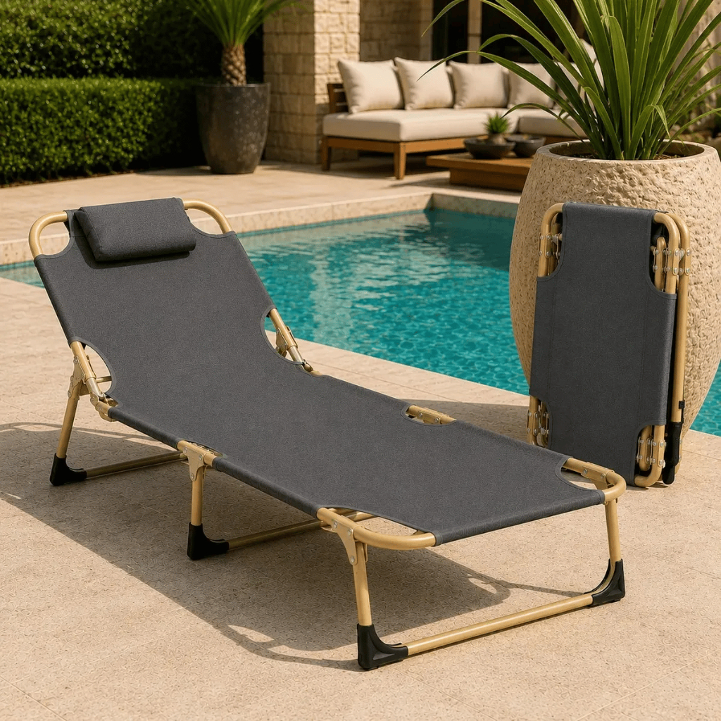 Espreguiçadeira Dobrável Cadeira Reclinável Praia Piscina 4 Posições Aço Inoxidável 120kg Portátil