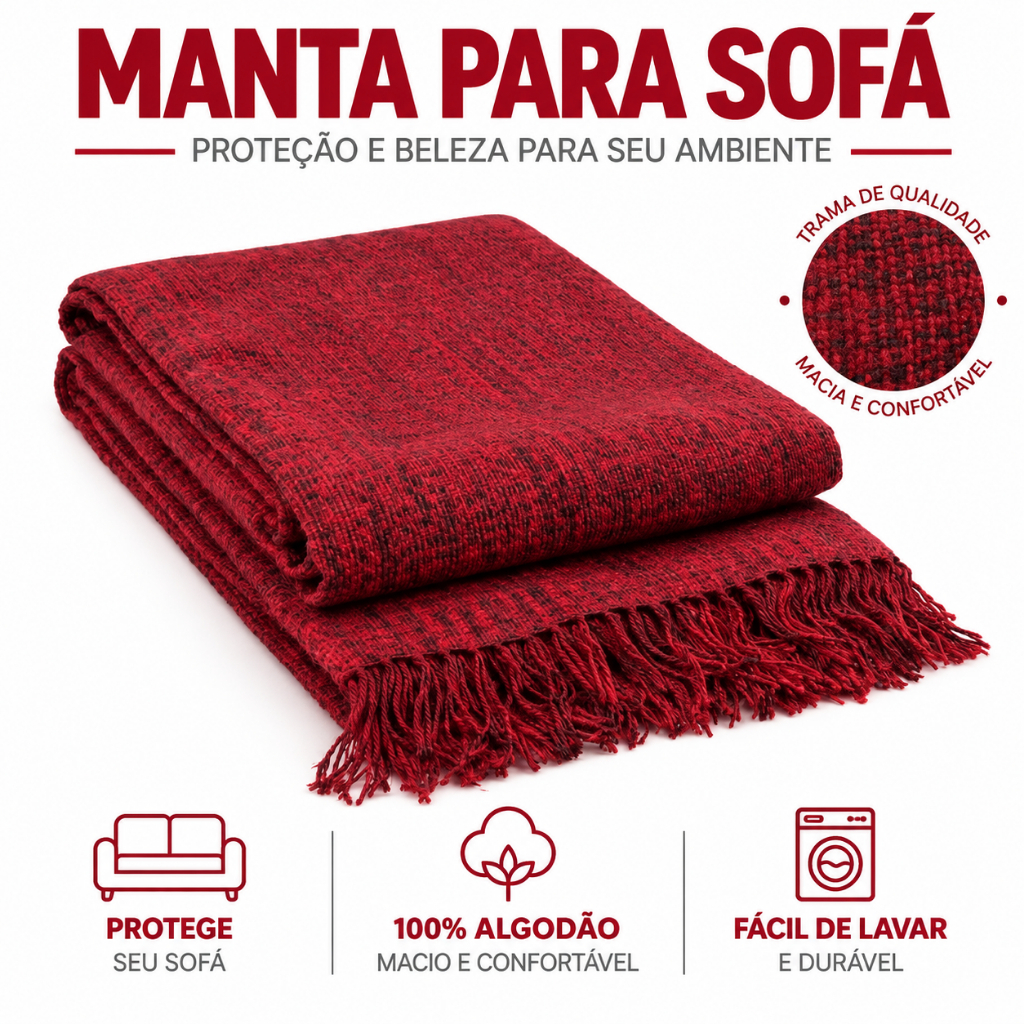 Manta Para Sofá Luxo 210x120 Tipo Capa de Sofa Protetora 100% Algodao Decorativa