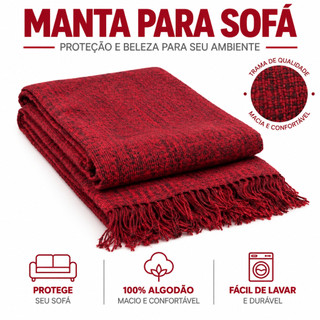 Manta Para Sofá Luxo 210x120 Tipo Capa de Sofa Protetora 100% Algodao Decorativa
