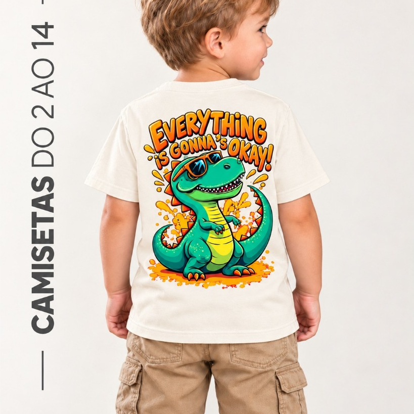 Camiseta Infantil Menino Estampada Algodão Dinossauro Okay