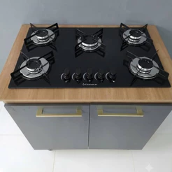 Kit Cozinha Fogão Cooktop + Balcão de Madeira Chamalar 5 Bocas Acendimento Automático Eletrico Bivolt