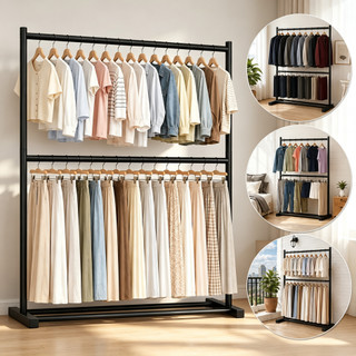Arara de Roupas 80kg Reforçada Aço Carbono Barra Dupla 3 Em1 Ajustável Sapateira Cabideir…
