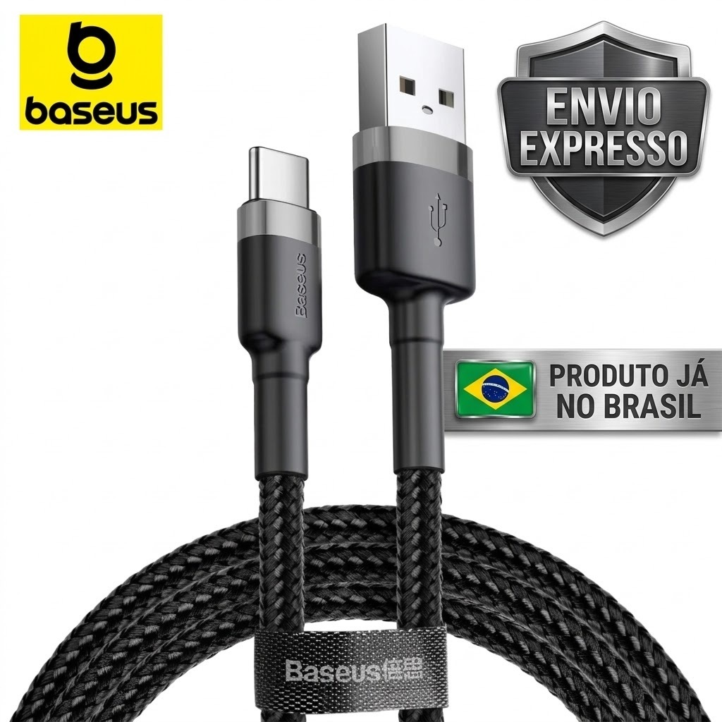 Cabo USB Para Tipo C Baseus 3.A QC3.0 Nylon Carregamento Rápido