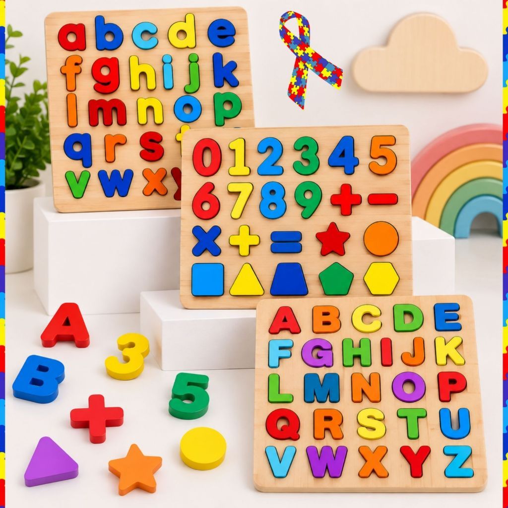 Brinquedos Educativos Madeira Alfabeto Números Encaixe Pedagógico Montessori TEA Tamanha 20x20