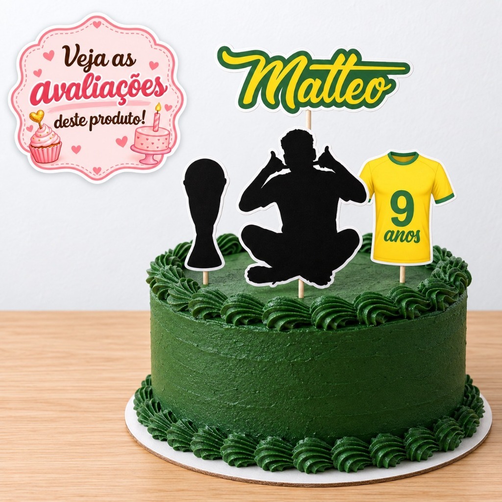 TOPO - TOPPER DE BOLO Futebol Seleção Brasileira Camisa 10 PERSONALIZADO COM NOME E IDADE - aniversário mesversario