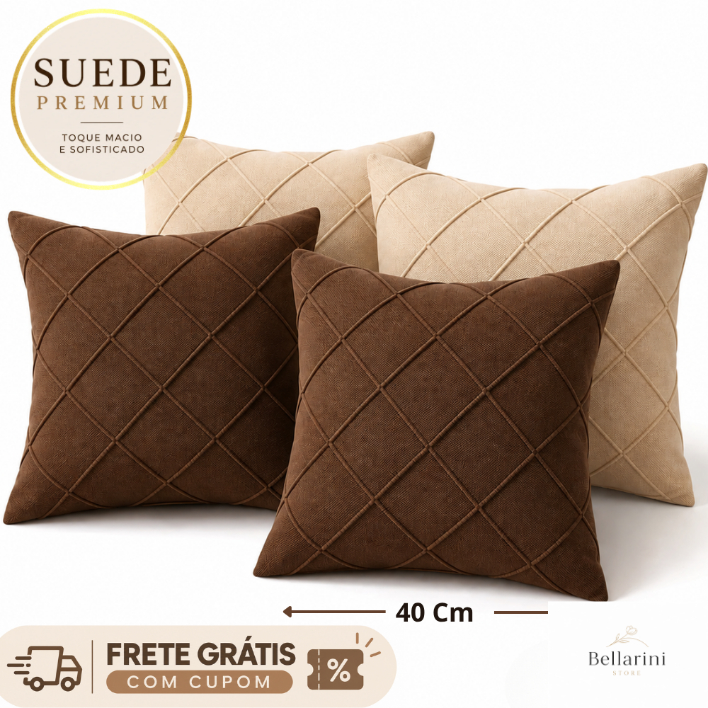 Kit 4 Capas de Almofada 40x40 Suede Aveludado Luxo Premium Decorativa para Sofá Sala Quarto Macia com Zíper Embutido