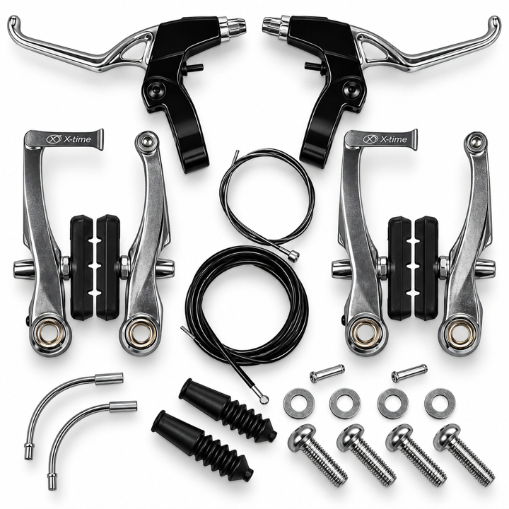 Kit Completo Freio V-brake Em Alumínio Ou Plástico Para Bicicleta Frenagem Nylon Com Maçaneta