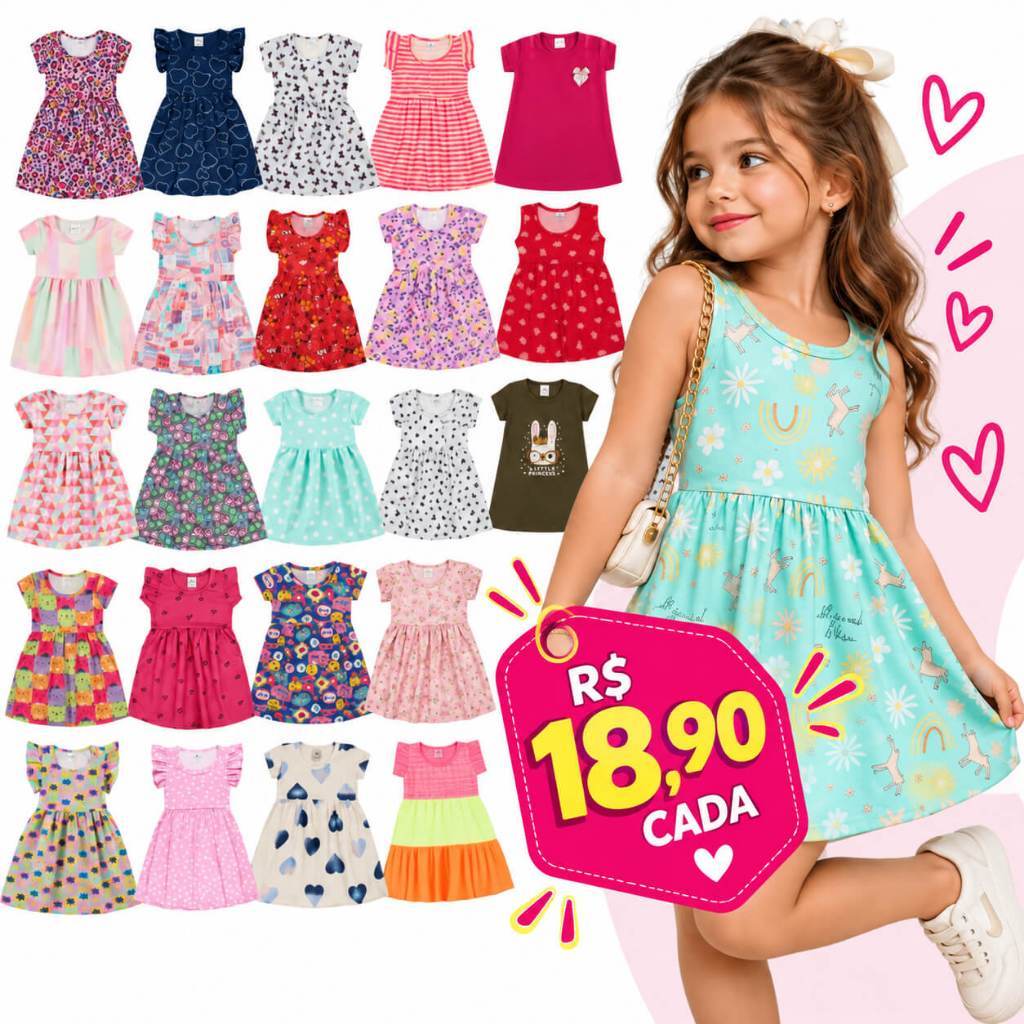 Kit 10 vestido Infantil Menina 1 ao 10 Anos Estampados | Vestido Feminino infantil | Vestido Menina - Verão