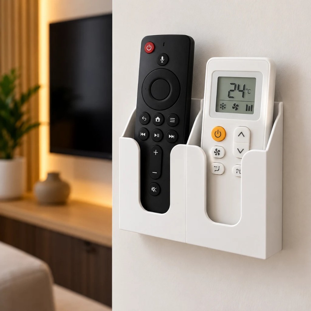 Suporte Duplo De Parede Porta Controle Remoto Ar Condicionado TV Ventilador Universal com Fita Adesiva