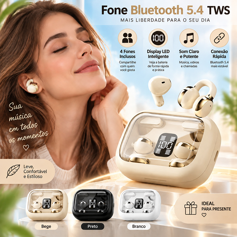 4PCS 2 em 1 Fones de ouvido sem fio Bluetooth Ear-Hook 5.4 Mini fones de ouvido estéreo para Android Ios -B3