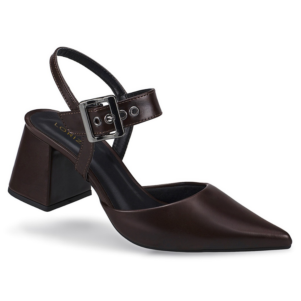 Scarpin Feminino Bico Fino Salto Bloco Confortável com Fivela Sapato Social 18400