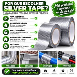 Fita Adesiva Silver Tape 10m x 45mm Extra Resistente Multiuso para Reparos 1 2 3 4 ou 6 Unidades